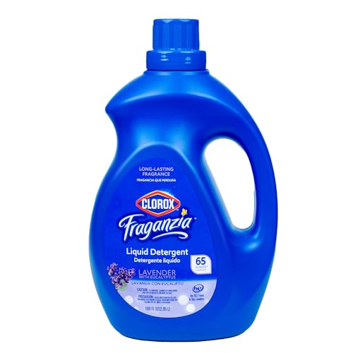 Clorox Fraganzia Liquid Laundry Detergent, Lavender Scent - High Efficiency Formula for All Front and Top Load Washing Machines, Long-Lasting Fragrance, 65 Loads per Bottle, 100 Fl Oz
