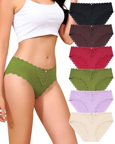 LEVAO Lace Underwear for Women Lace Bikini Panties Cheeky Lace Underwear Soft Breathe Briefs Ropa Interior Mujer Multipack 6 Pack