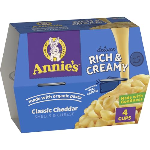 Annie's Classic Cheddar Deluxe Rich and Creamy Mac and Cheese with Organic Pasta, Made with Real Cheese, Dinner Side or Snacks, 4 Cups, 10.4 oz