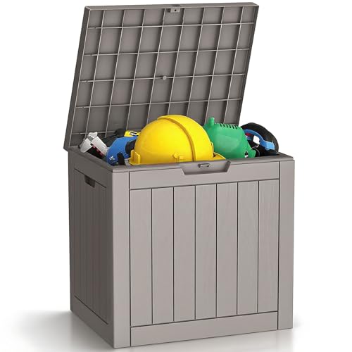 ComeWay 31 Gallon Outdoor Storage Box - Waterproof Resin Deck Box for Indoor & Outdoor Use, Lockable & UV Resistant Storage Bin for Package Delivery, Patio Cushions, Gardening Tools - Grey