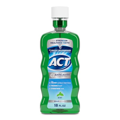 ACT Anticavity Zero Alcohol Fluoride Mouthwash 18 fl. oz., With Accurate Dosing Cup, Mint