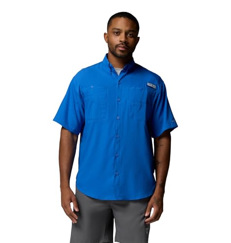 Columbia Mens PFG Tamiami II Short Sleeve Fishing Shirt, Vivid Blue, Large