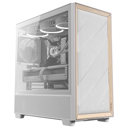 Antec Flux Wood White, 5 x PWM Fans Included, High-Airflow Front Panel with Birch Wood, Type-C, 420mm Radiator & Back Connect Motherboard Support, Up to 9 Fans Simultaneously, Mid-Tower E-ATX PC Case