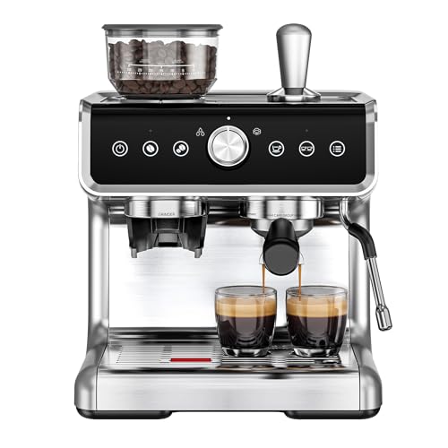 EUHOMY Espresso Machine with Grinder, 20 Bar Coffee Maker with Milk Frother Steam Wand, Professional Expresso Coffee Machines with Removable Water Tank, Latte & Cappuccino Machine for Home Barista
