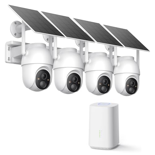 ELYSOO Solar Security Cameras Wireless Outdoor, 64GB Local Storage Included, 2K/4MP Home Security Camera System, 4-Cam Kit, 2.4G & 5GHz WiFi, PIR Motion Detection, 360° View