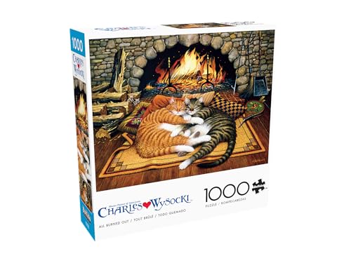 Buffalo Games – Charles Wysocki All Burned Out 1000 Piece Jigsaw Puzzle for Adults, Cozy Cat Fireplace Americana Artwork, Made in USA