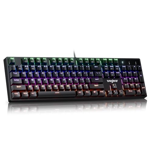 wegear Mechanical Gaming Keyboard with Blue Switch, 104-Key Full Size RGB Backlit Wired Keyboard（11 Modes, Anti-Ghosting, Double-Shot ABS Keycaps, Lighted Computer Key-Board for PC Windows-Black