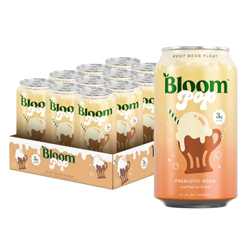 Bloom Pop Prebiotic Soda 12 Pack, Rootbeer Float Flavor, 12oz Cans | Prebiotic Soda for Gut Health, Low Calorie Soda, No Caffeine, Healthy Soft Drink Alternative
