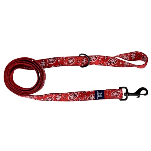 Hamilton 6 Foot Nylon Dog Leash, 1 Inch Wide, Red Bandana Ribbon Overlay, Medium/Large