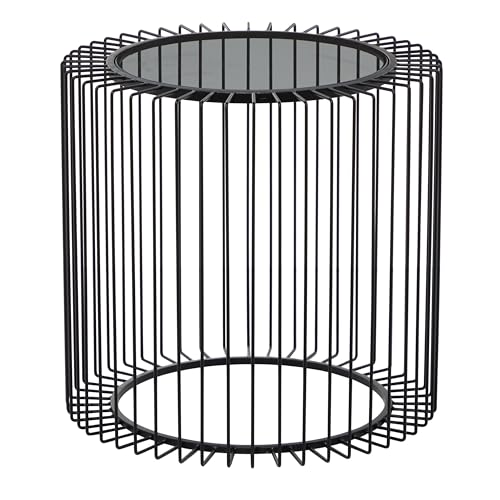 Deco 79 Metal Side End Accent Table Open Wire Frame End Table with Shaded Glass Top, Side Table 20" x 20" x 19", Black