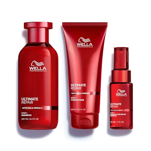 Wella Professionals ULTIMATE REPAIR Set, Lightweight Shampoo, Nourishing Conditioner, and Trial Size Luxury Leave-On Hair Repair Treatment for Damaged Hair, The Ultimate Repair Regimen, 3 Unit Set