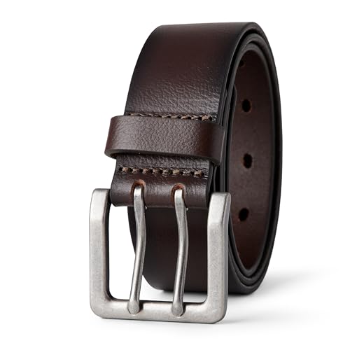 Amazon Essentials Men's Double Prong Leather Belt, Brown, 34