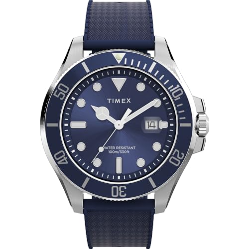 Timex Men's Harborside Coast 43mm Watch - Black Strap Blue Dial Silver-Tone Case
