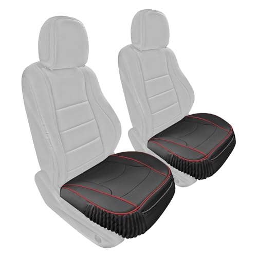 FH Group Car Seat Cushion – Durable Black Red Trim PU Leather Car Seat Cushions, 2 Piece Front Set Car Seat Cushion, Bottom Seat Protector, Water Resistant Car Seat Cover for Sedan, Truck, SUV