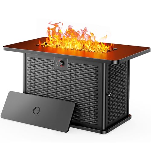 Ciays 43-Inch Rectangular Propane Fire Pit with 60,000 BTU Output, Gas with Rocks, Table CSA-Certified 2 in 1Table Gatherings Parties with 304 Stainless Steel H-Burner