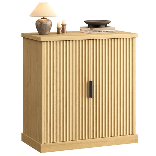 VASAGLE MAXE Collection - Buffet Cabinet, Fluted Console Cabinet, Sideboard with Adjustable Shelf, Mid Century Modern Buffet Table, 15.8 x 29.9 x 31.5 Inches, Oak Beige UBBK344Y01