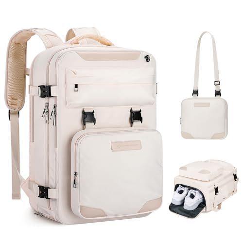 Maelstrom Travel Backpack for Women Men,35L Waterproof Laptop Backpack Fits 17-Inch Laptop, Gift for School Work Backpack with Detachable Crossbody Bag & Shoe Compartment(Beige, Large-Upgrade)