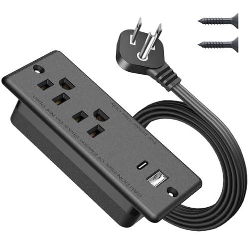 Recessed Power Strip USB C 20W,Flat Plug Ultra Thin Extension Cord,Furniture Desktop Charging Station for Side Table,End Table,Flush-Mount Desk Outlet Power Grommet,10ft Cord (Black)