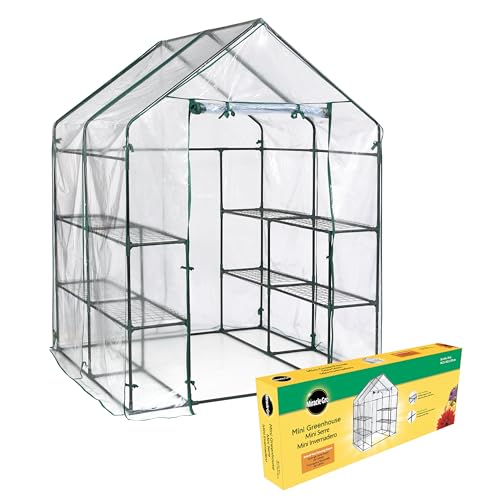 Miracle-GRO 4'8" x 4'8" x 6'5" Outdoor Mini Walk-in Greenhouse Plant Tent, All-Season Small Walk-in Plant Growth Accelerator with 8 Wire Shelves, Clear