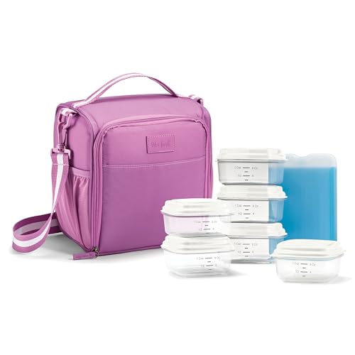 Fit & Fresh BREE Meal Prep Lunch Box With Containers, Ice Pack, and Shaker Bottle For Men and Women, 6pc. Meal Prep Kit Lunch Bag With Containers Included, Mauve