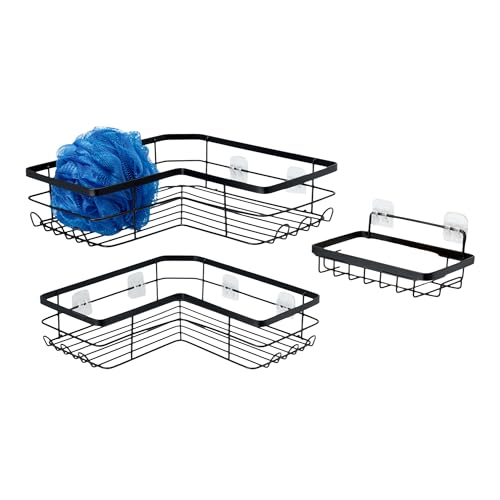 Amazon Basics Corner Shower Caddy Organizer, Stainless Steel, Black, Set of 3