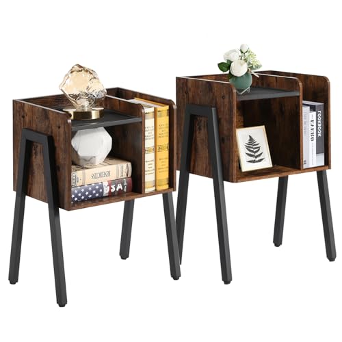 VECELO Night Stand Set of 2,Industrial End Table,Stackable Accent Furniture Bedside Table with 2-Tier Open Storage Space Side Table Nightstands for Bedroom, Living Room