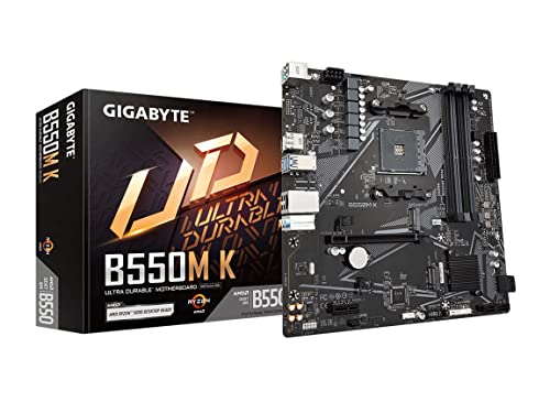 GIGABYTE B550M K AMD AM4 Micro-ATX Motherboard, Supports Ryzen 5000/4000/3000 Series Processors, DDR4, 3+3 Power Phase, 2X M.2, PCIe 4.0, USB 3.2 Gen 1, GbE LAN, Q-Flash