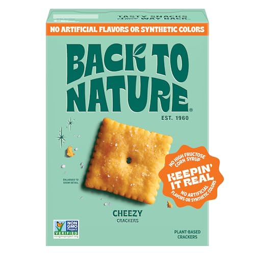 Back to Nature Cheezy Square Crackers, Non-GMO, Plant-Based Cheese Flavored Snack Cracker, Made with Wheat Flour, 5 oz Box