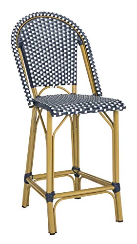 Safavieh PAT4019A Collection Gresley Navy and White Indoor/Outdoor Stacking French Bistro Counter Stool