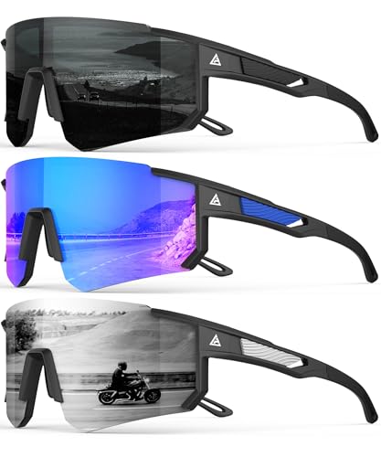 QALLY Polarized Sports Sunglasses for Men Women, UV400 Protection Mens Sunglasses Wrap Around Sun Glasses for Cycling Running