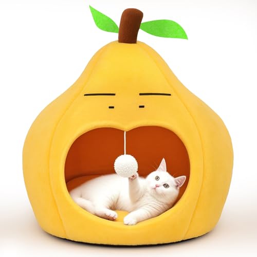 MOYMO Cute Cat Beds for Indoor Cats, Small Dog Beds, Soft Washable Pet Beds for Kitten and Puppy, Funny Pear Cat Cave, 19 Inches