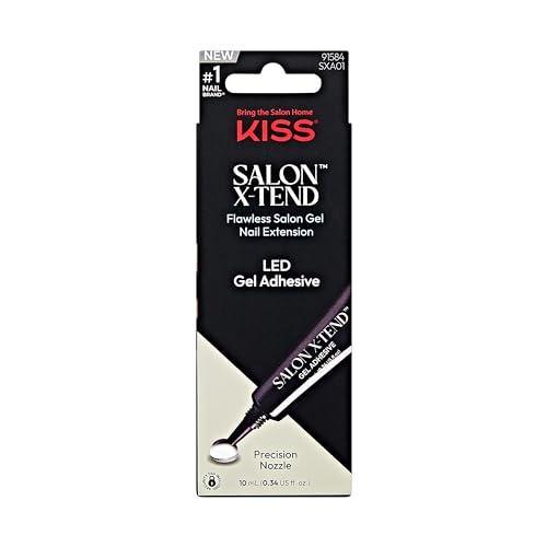 KISS Salon X-tend, Press-On Nails, Nail Glue Included, 'Gel Adhesive', Clear, Size, Shape, Includes 10Ml Led Gel Adhesive
