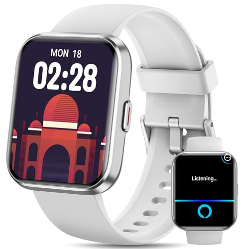 Smart Watches for Men Women with Alexa/AI Voice & Call, Mens Smart Watch with Heart Rate,SpO2,Sleep, Pressure Monitor & Reminders, 1.85’’ HD 100+ Sports Fitness Watch for Activities Track-White