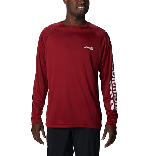 Columbia Men's PFG Terminal Tackle Long Sleeve Fishing Shirt, Beet/White Logo, 4X