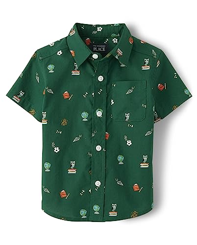 The Children's Place,and Toddler Poplin Short Sleeve Button Down Shirt,Spruce Shade,2T