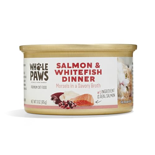 Whole Paws, Wet Cat Food, Salmon & Whitefish Dinner in Savory Broth, 3 Ounce
