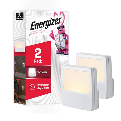 Energizer Always On LED Night Lights Plug into Wall Home Decor Apartment Essentials Ambient Lighting Nightlight White 81568 2 Pack