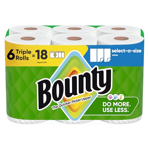 Bounty Select-A-Size Paper Towels, White, 6 Triple Rolls = 18 Regular Rolls (3 Packs of 2)