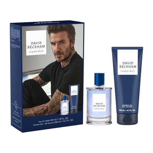 David Beckham Classic Blue Giftset 1.6 fl oz EDT + 6.7 fl oz Shower Gel, Notes of Pineapple, Apple Sage, and and Cashmere Wood, Men's Fragrance, Long Lasting, Everyday Fragrance