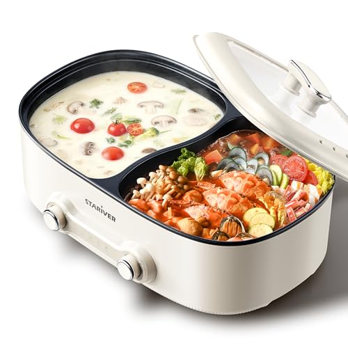 Stariver Hot Pot Electric with Divider, 7L Shabu Shabu Pot, 2-Temp Control (Separate Settings per Side) Non-Stick Hotpot Pot Electric, Perfect for Family Dinners & Parties