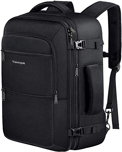 Vancropak Carry On Backpack, 40L Expandable Extra Large Travel Backpack, Flight Approved Water Resistant Luggage Suitcase Daypack, Lightweight College Business Weekender Bag for Men & Women, Black