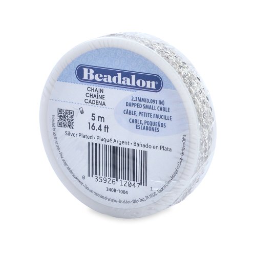 Beadalon 2.3mm Jewelry Making Chain, 5m, Dapped Small Cable, Silver Plated