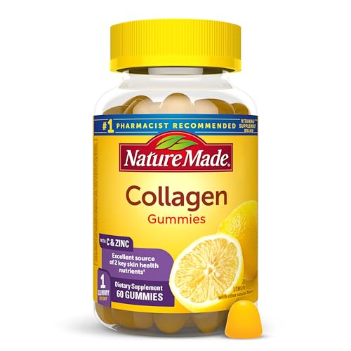 Nature Made Collagen Gummies with Vitamin C, Zinc, Biotin, Hydrolyzed Collagen Peptides for Women and Men, Healthy Skin Support Supplement, 60 Gummies, 60 Day Supply