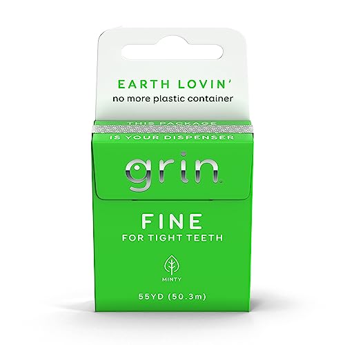 GRIN Fine Floss Box, Fine Dental Floss, 55 Yards (50.3m), Minty Flavor, Recyclable Packaging, 165 Feet of Strong Fine Dental Floss, No More Plastic Container, No Shredding or Breaking
