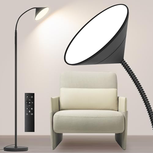 mukuxin 76" LED Floor Lamp, 18W/1800LM Super Bright Reading Standing Lamp,Stepless Dimmable&Adjustable Color Temperature 2700K-6500K w/Remote& Touch Control Lamps for Living Room Bedroom Office Black