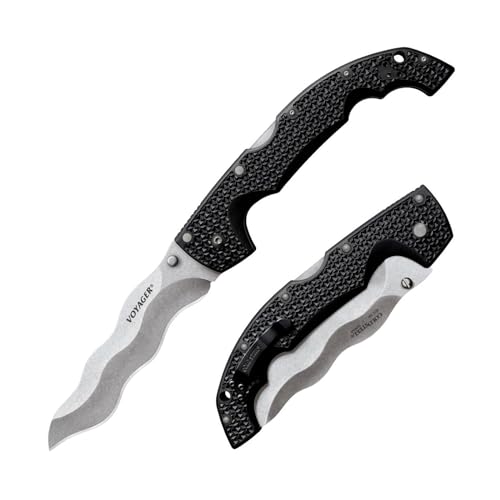 Cold Steel XL Voyager 5.5" AUS10A Razor-Sharp Kris Blade 6.75" Griv-Ex Handle Everyday Carry Tactical Folding Knife with Tri-Ad Lock