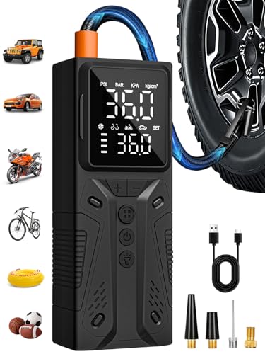 AIRSURE Tire Inflator Portable Air Compressor, High-Speed 150PSI Cordless Air Pump for Car Tires with Powerful Battery, Auto Shut-Off - Portable Tire Pump for Car, Bike, Motorcycle and Balls