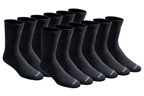 Dickies Men's Dri-Tech Essential Moisture Control Crew Socks Multipack, Solid Black (12 Pairs), Large