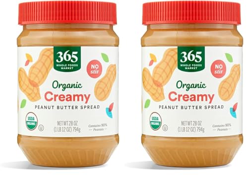 365 by Whole Foods Market Organic Creamy Peanut Butter | 28 Ounce | Pack of 2