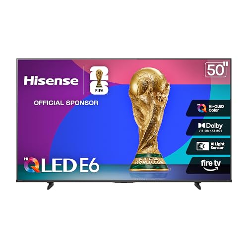 Hisense 50" E6 Cinema Series Hi-QLED 4K UHD Smart Fire TV (50E6QF, 2025 Model) - AI Light Sensor, Dolby Vision · Atmos, Voice Remote with Alexa, Motion Rate 120, HDR 10+ Adaptive, Game Mode Plus
